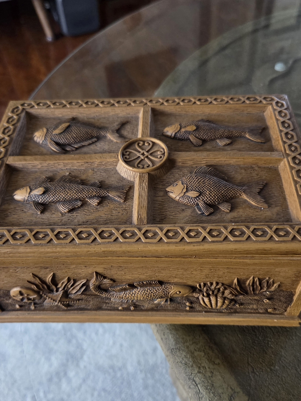 Vintage Resin Carved Fish Keepsake Box